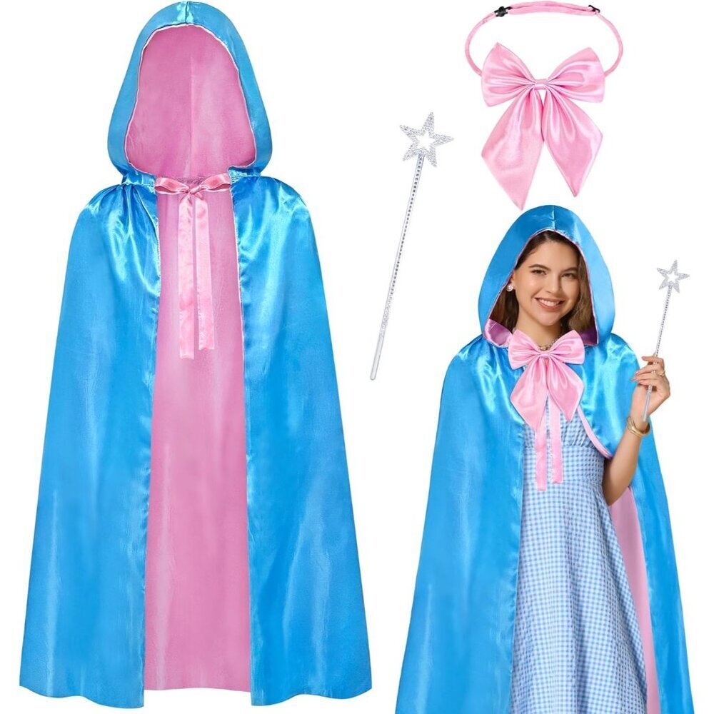 Fairy Godmother Costume Set Fairy Accessories Blue Hooded Cape Bow Tie Star Wand